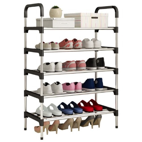 5 Tiers Shoe Rack + Steel Pipes Shoe Organizer Rack -5-layer Rack Black