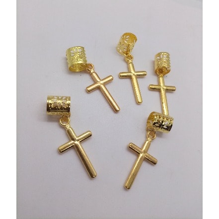 Cross Pendant Cuff Ring Hair Accesories For Braids And Dreadlocks - Gold - 10pcs