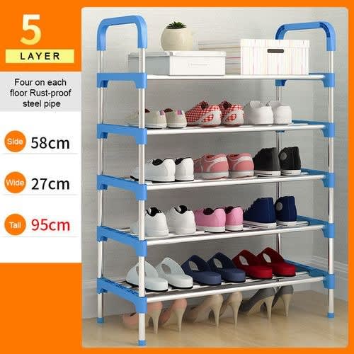 Shoe Rack + Steel Pipes Shoe Organizer Rack -5-layer Rack-blue