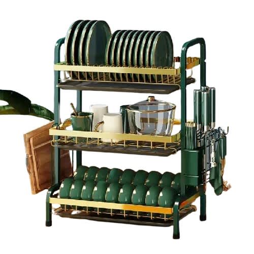 Green Gold- 3 Layers Dish And Plate Rack