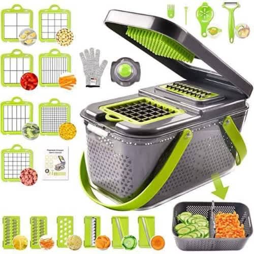 Vegetable Chopper - 22 In 1 Onion Chopper With Large Container - 13 Stainless Steel Blades