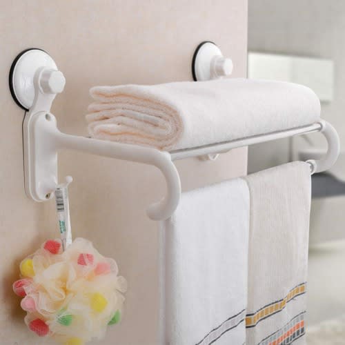 Towel Stand With 5 Crossbars, 2 Hooks Hanger Rack With Magic Suction Cup