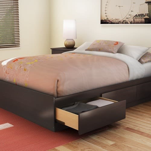 Step One Full Platform Bed Frame With Drawers - 4 1/2 By 6ft - Brown