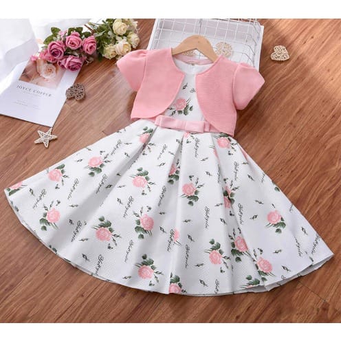 Girls Princess Dress With Flower Design - Pink
