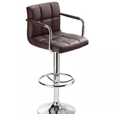 Revolving Chrome Bar Stool With Arm Rest - Brown
