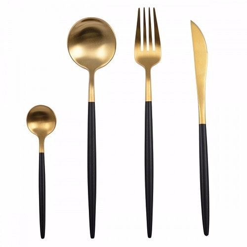 Stainless Steel Cutlery Set - 4 Pieces - Black & Gold