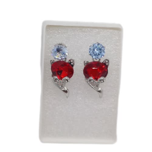 Cubic  Rose  Drop Earrings - Red