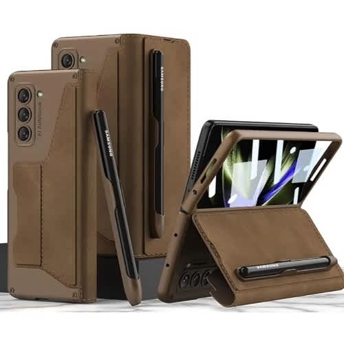 Wallet Case For Samsung Galaxy Z Fold 6 - Buckle And S Pen Inlcuded - Brown