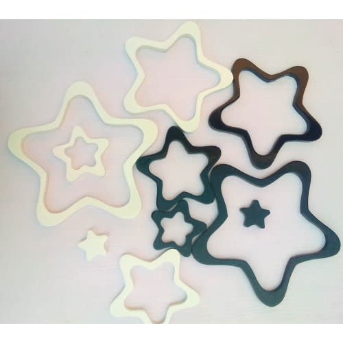 Star Wooden Wall Sticker - White And Black - 10pcs
