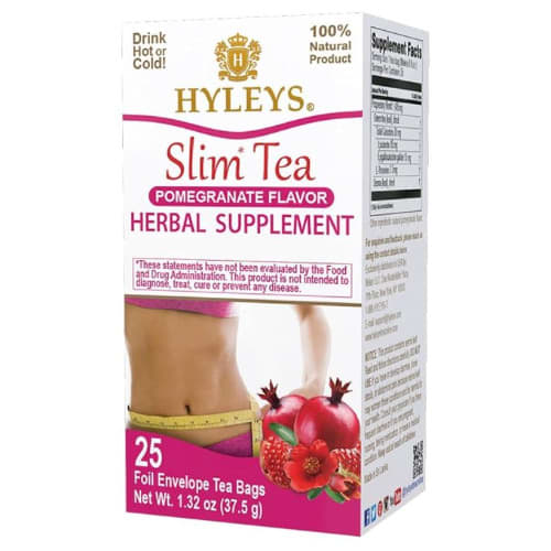 Slim Tea Pomegranate Flavor - Weight Loss Herbal Cleanse And Detox - 25 Tea Bags