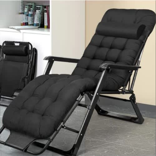 Adjustable Outdoor Relaxing Chair/bed With Cushion- Black