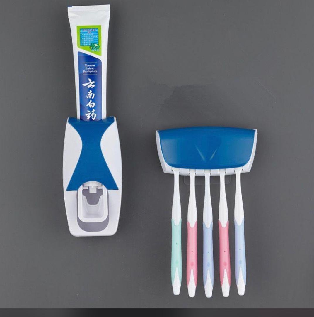 Bathroom toothbrush holder automatic toothpaste dispenser set dustproof adhesive suction wall mounted toothpaste squeezer