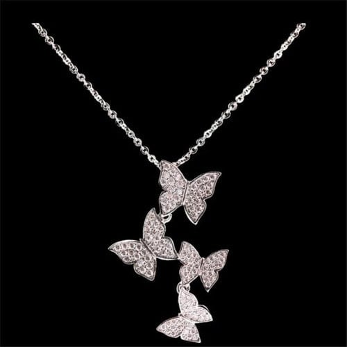 Sterling Silver Butterfly Necklace Shiny - Zircon