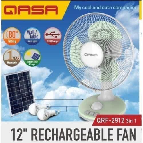 High Speed 12" 3 in 1 Rechargeable Table Solar Fan With Bulbs