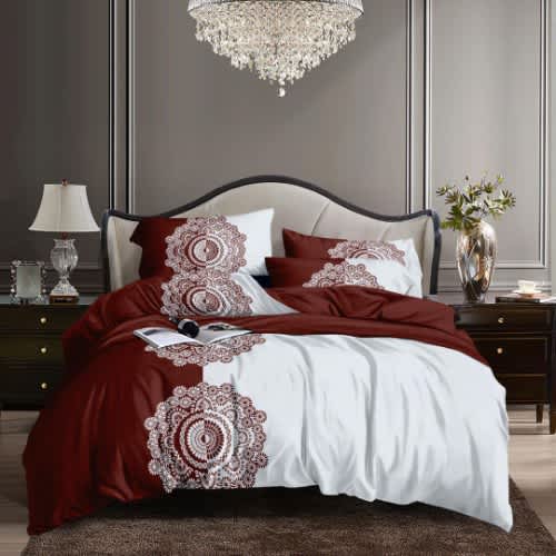 A duvet / duvet cover with pillowcase - Red and white
