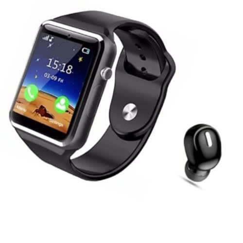 A1 Smart Watch With Sim & Tf Card Slot - Silver Case + K9 Bluetooth Earbuds