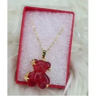 Stoned Gummy Teddy Bear Pendant Necklace - Red