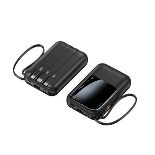 Fast Charge Power Bank - 20000mAh With In-built Cables & Flashlight - Black