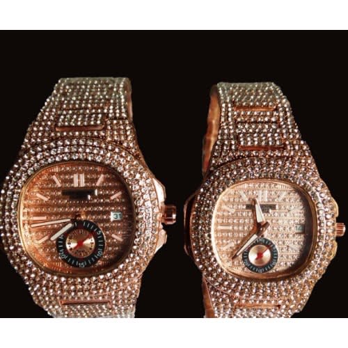 Couples Wristwatch- Keep Moving Iced Stone Bracelet Strap  Gold