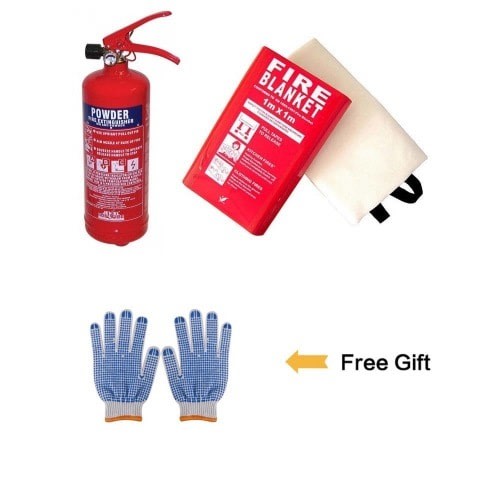 Unic Home Fire Safety Pack - Includes Fire Extinguisher & Fire Blanket + Free Gloves