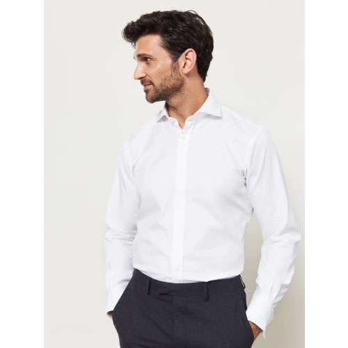 Twill Fitted Double Cuff Shirt - White