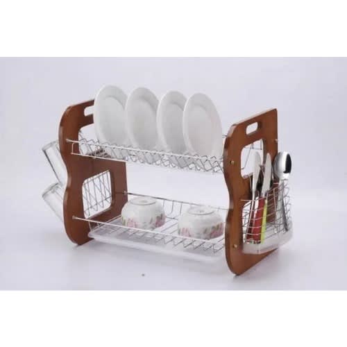 2 Steps Wooden Dish Rack / 2 Steps Wooden Plate Rack - 18"