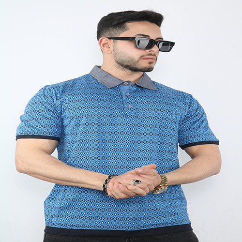 Masinar Polka Short Sleeve Men Slim Fitted Polo - Blue