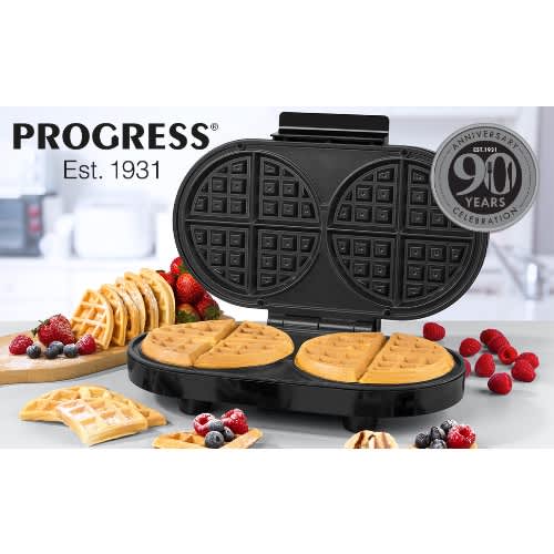 Progress Double Waffle Maker - Non-stick Coated Plates - 1200W