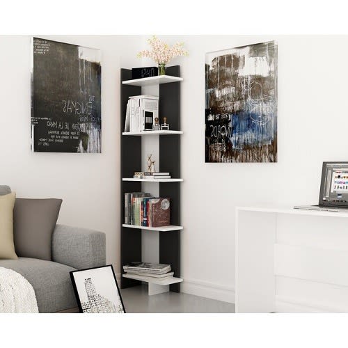 Sadia- Corner Bookcase - White & Black