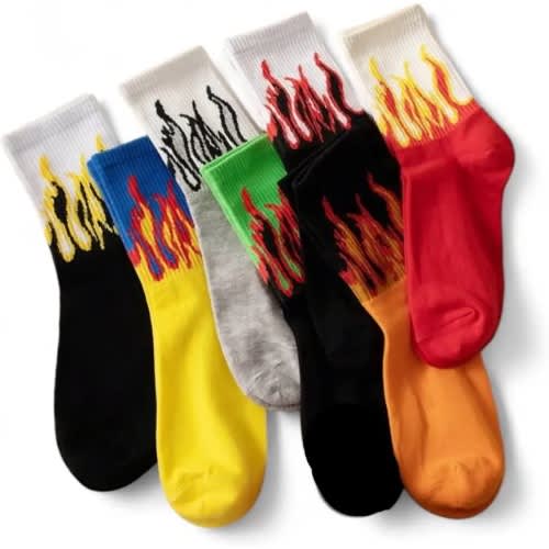 Flame Pattern Dress Socks - 6 Pairs