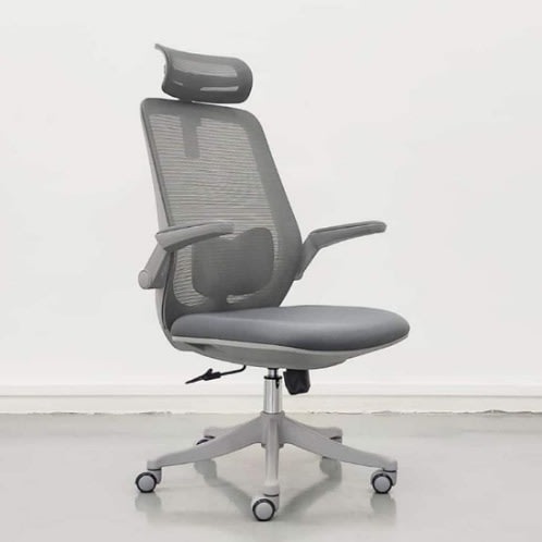 Mesh & Foam Ergonomic  Swivel Office Chair  With Flip Arms - Grey