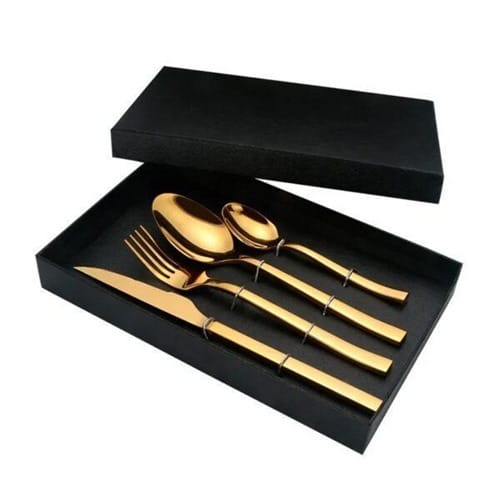 Gold Cutlery Box + Free Gift - 4Pcs