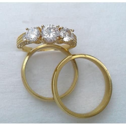 Wedding Engagement Ring Set - 3 Pcs