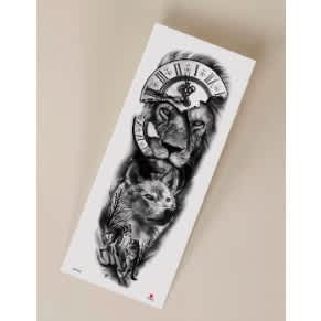 Lion Wolf Clock Full Arm Leg Temporary Waterproof Tattoo Sticker
