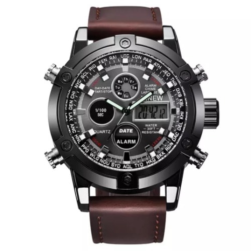 Luminous Chronograph Digital-analogue (water Resistant) - Coffee Brown