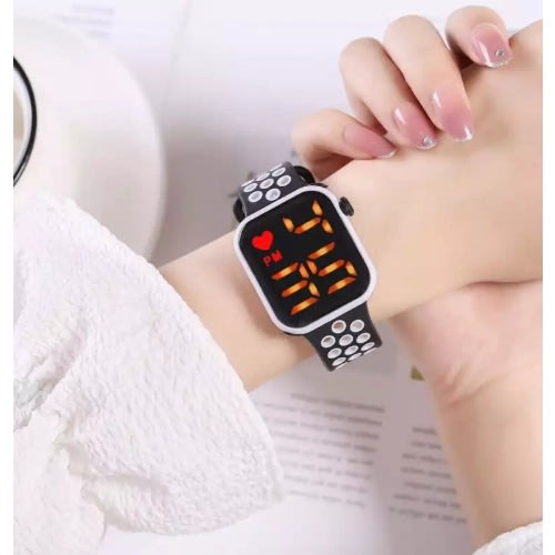 Unisex Cube Yellow Display Hollow Out Strap Digital LED Watch- White