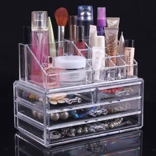 Makeup Box & Organizer With 4 Tier Drawer - 16 Grid Stackable Cosmetic Box