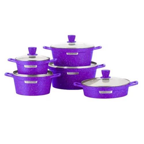 Queen Time Heavy Duty Non-stick Die-cast Set Of Pot - 5 Sets - Purple