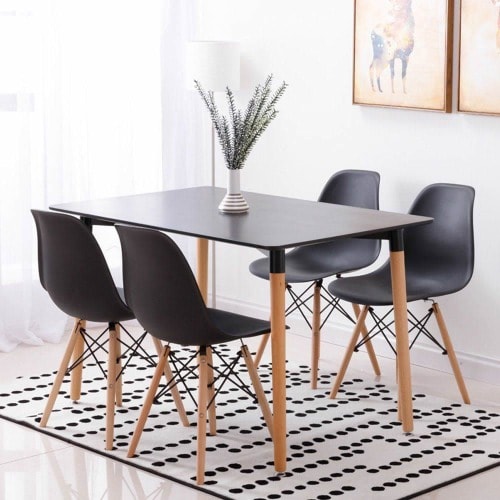 Rectangular Wooden Dinning Table + 4 Chairs - Black