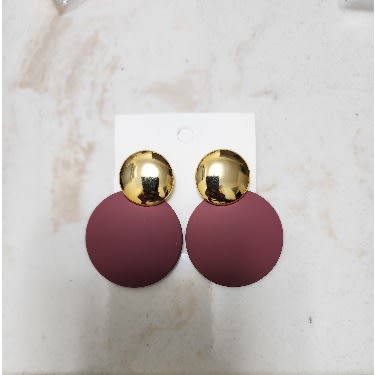 Round Drop Ear rings - Wine