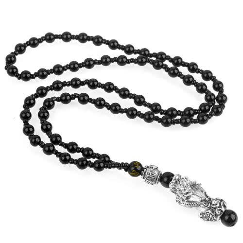 Feng Shui Pixiu Pi Yao Black Obsidian Necklace Silver