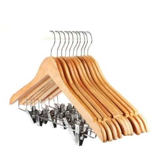 Wooden Hanger With Clips- 5 Pieces