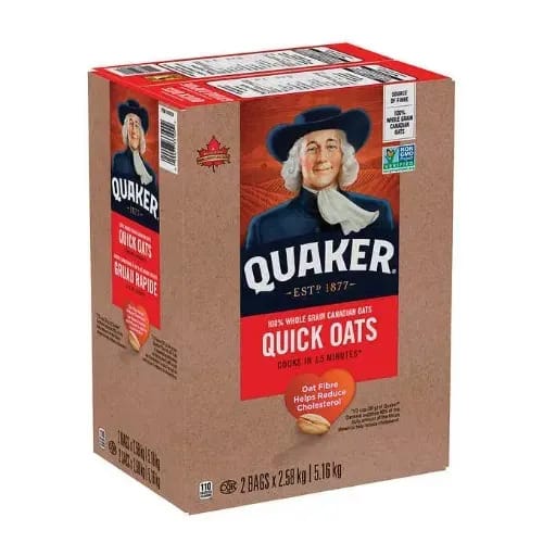 Quaker 100% Whole Grain Canadian Oats - 2 Bags - 5.16kg