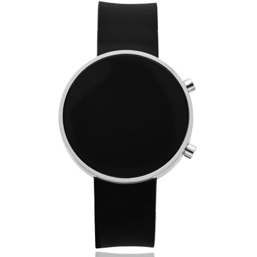 Round Faced White Bezel Silicone LED Watch- Black