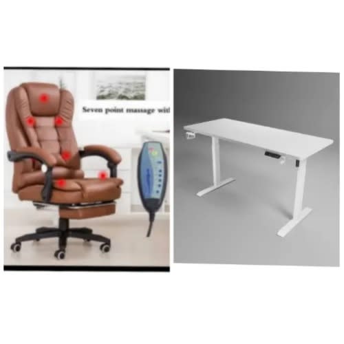 Executive 1.6 Meters Adjustable Height Desk With Massage Office Chair Set