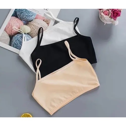 Teenage Girls Bra Tops - 3Sets- Brown/Black/White