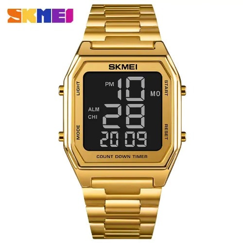 Stainless Steel Gold  Digital Waterproof Men's Wrist  Watch