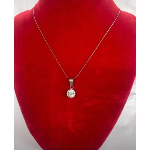 Diamond Stone Necklace - Silver - 20"
