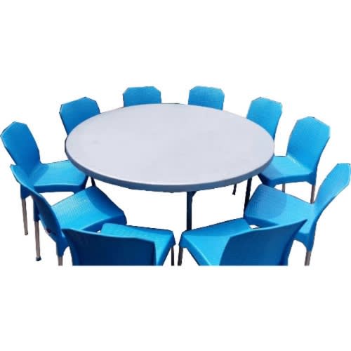 5Ft Round Plastic Folding Table White Colour And Ten Pieces Of Plastic Chairs