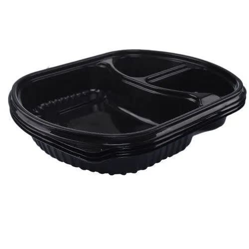 Disposable Plastic 3 Compartment Bowl With Cover-100pcs